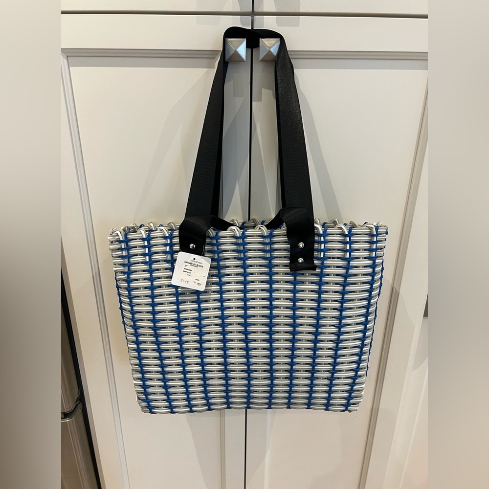 Nordstrom Blue and White Woven Tote Bag